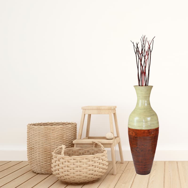 43-Inch-Tall Vase, Majestic Impressive Vase, Magnificent Rich Large Floor Vase, Tall Flower Holder. Red and Natural Color