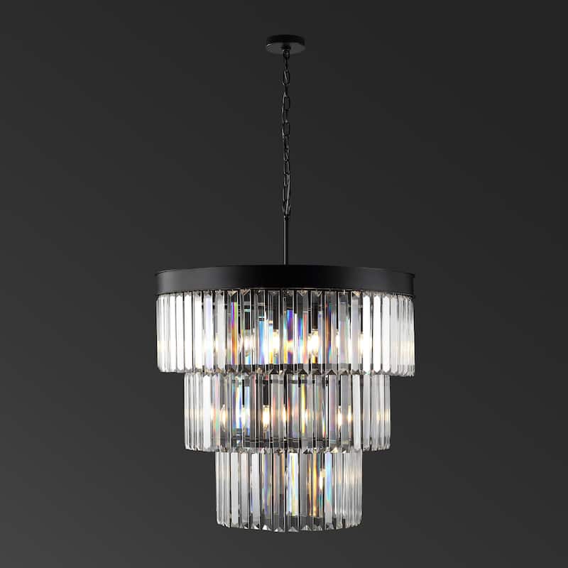 SAFAVIEH Couture Coulette Art Deco 3-Tier Crystal Chandelier - 30 IN W x 30 IN D x 42 / 90 IN H