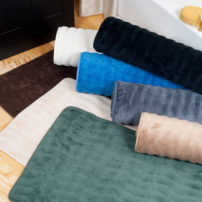 Set of 2 Bath Rugs – Washable Non-Slip Memory Foam Bath Mats for Bathroom by Lavish Home (Black)