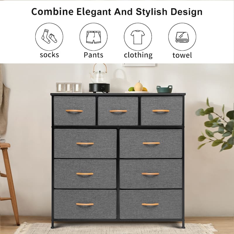 Home Extra Wide Closet Dresser Storage Tower Organizer Unit 9 Drawers