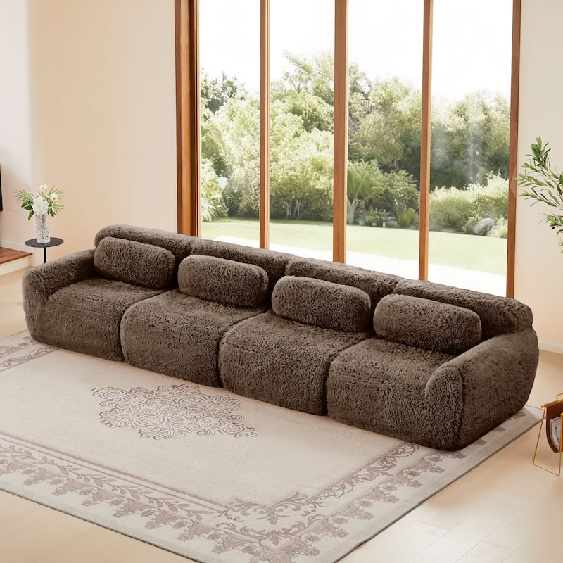 Rossetta 149'' Modern 4-seater Soft Fluffy Plush Fabric Modular Sectional Deep Sofa Couches, Free Combination Buckle Connection