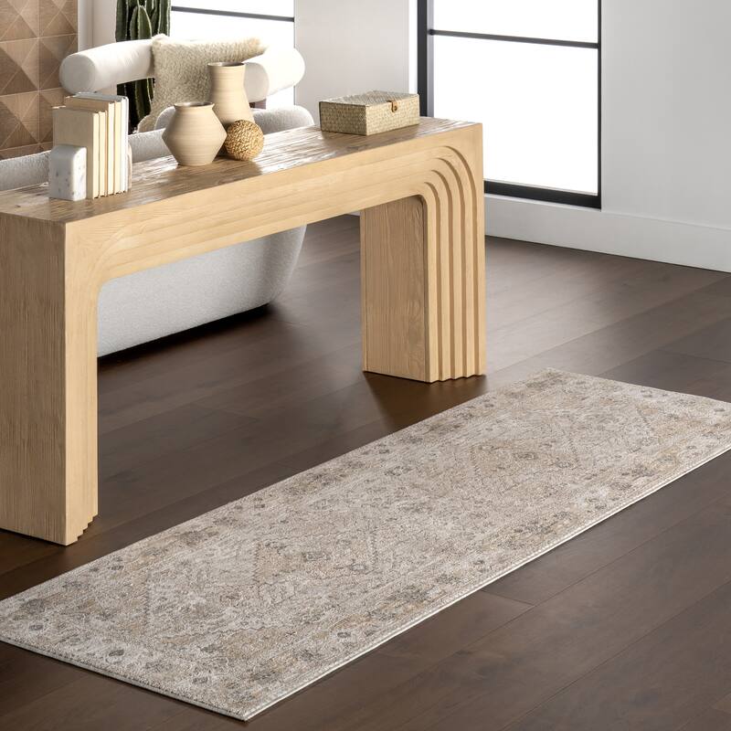 Nuloom Koami Medallion Fringe Area Rug - 2' x 8' Runner - Light Beige - Runner