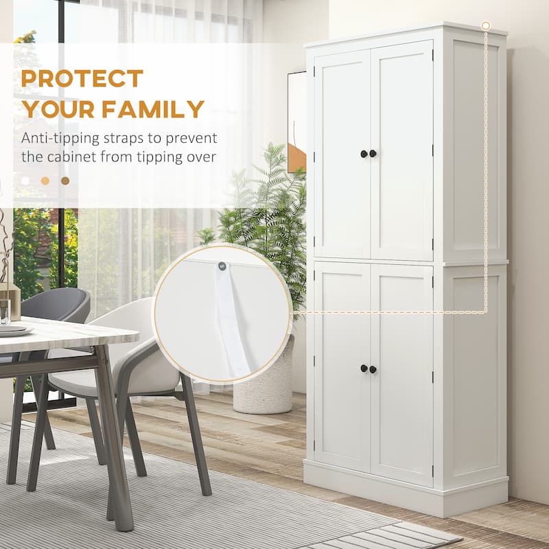 HOMCOM 72" Kitchen Pantry, Modern 4-Door Kitchen Storage Cabinet with Inside Drawer, Hanging Door Shelves,White