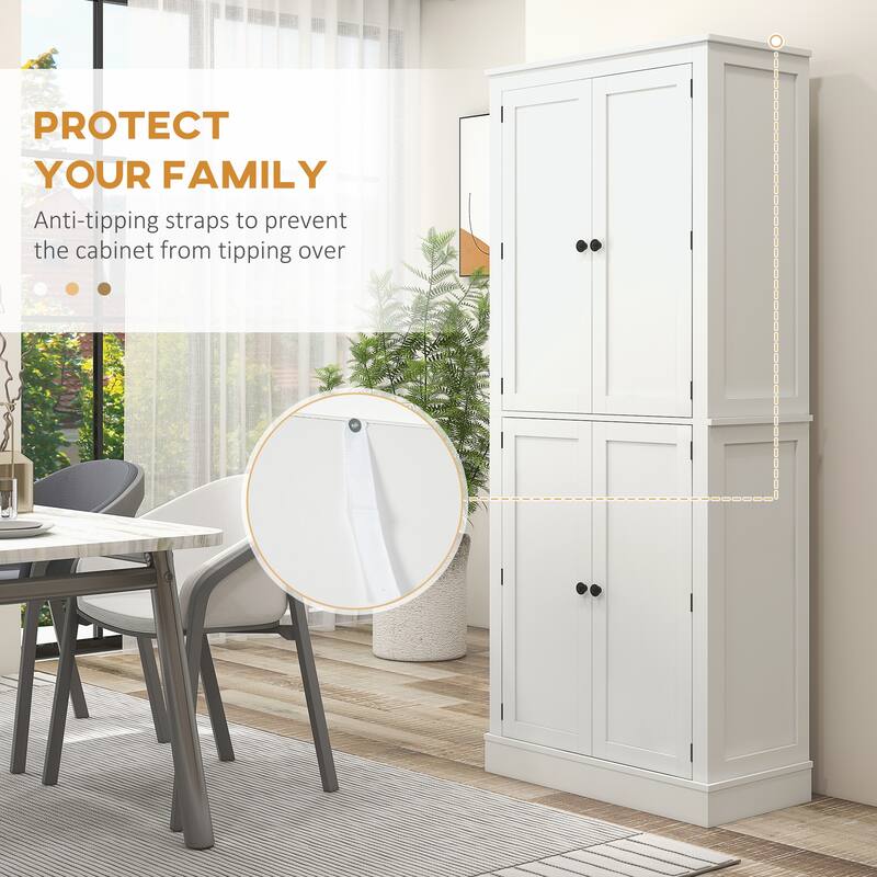 White Kitchen Cabinet with 5-Tier Shelves 8 Spice Racks Adjustable Storage and Metal Drawer - 29.5" L x 15.7" W x 71.7" H