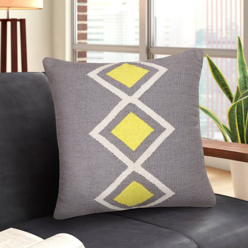 Handwoven Diamond Cotton Throw Pillow Cover - 20" - Gray and Yellow