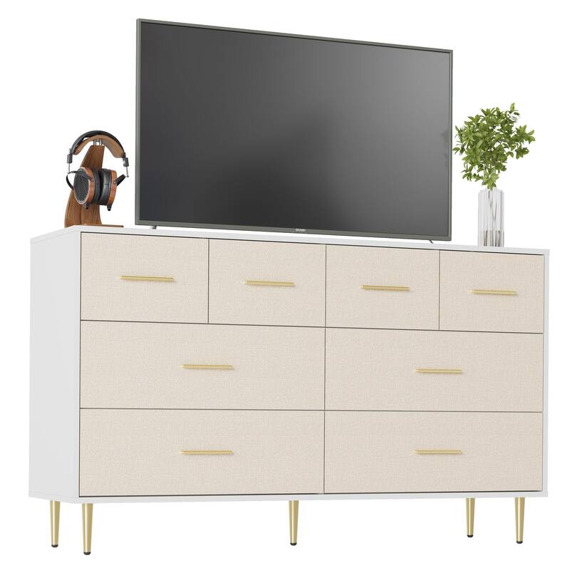 3/5/6/7/8 Drawer Dresser for Bedroom, Modern Wooden Chest of Drawers with Gold Handles