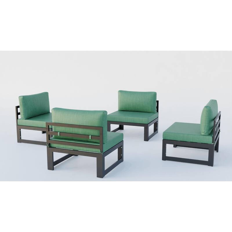 LeisureMod Chelsea 4-Piece Armless Patio Sectional Sofa Set with Cushions for Patio Porch Backyard Garden