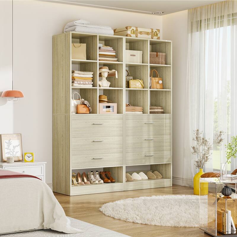 Qvella 23.6'' W Closet System with 3 Wooden Drawers and Partition Storage,Modular Closet Organizer for Walk-in/Reach-in Closet - White Oak - Set of 2 (47.2'' W)