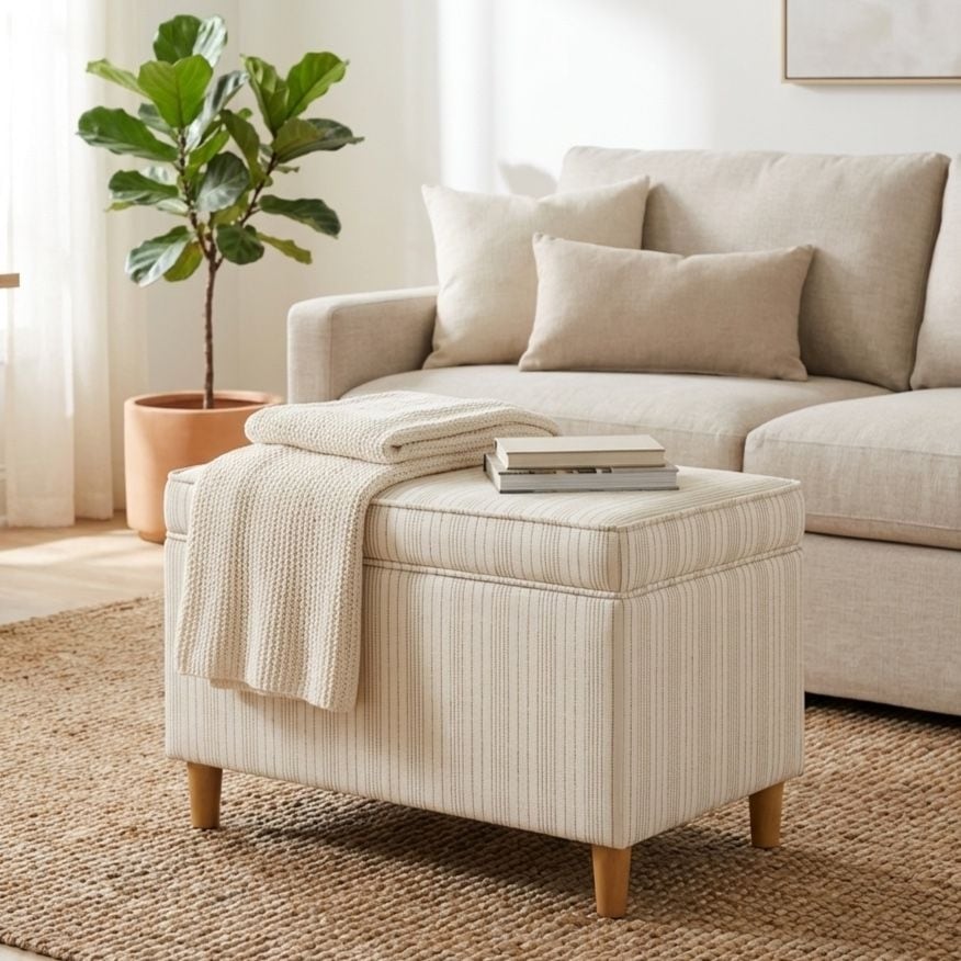 Dinah 24" Storage Ottoman with Cone Wood Legs