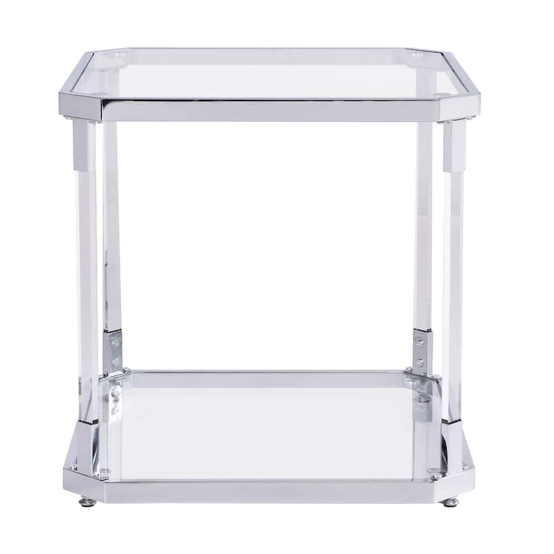 Saziye Modern Square Glass End Table with Storage Shelf