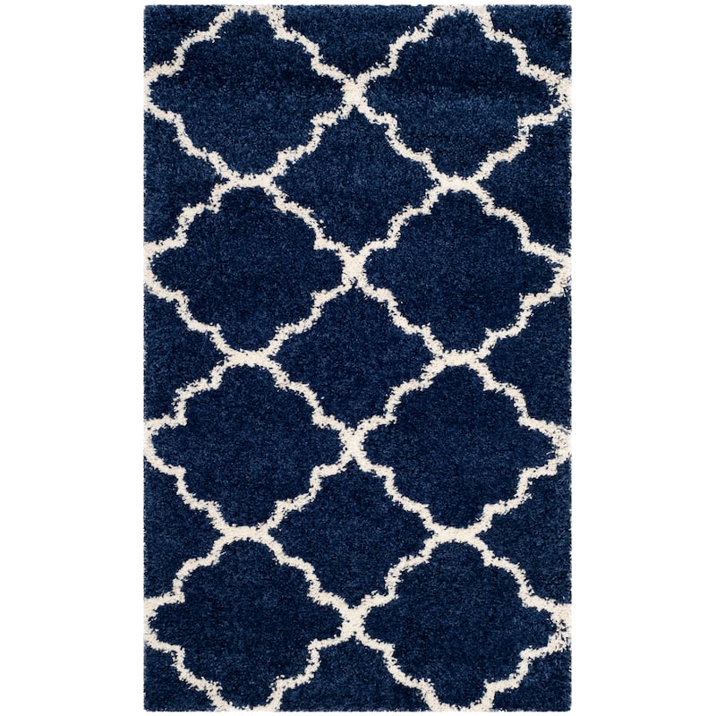 SAFAVIEH Hudson Shag Jeryl Glam Trellis 2-inch Area Rug - 3' x 5' - Navy/Ivory