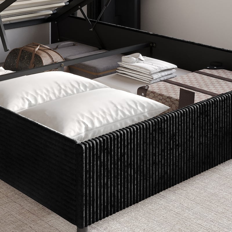 CraftPorch Luxury Wingback Platform Lift Up Storage Bed
