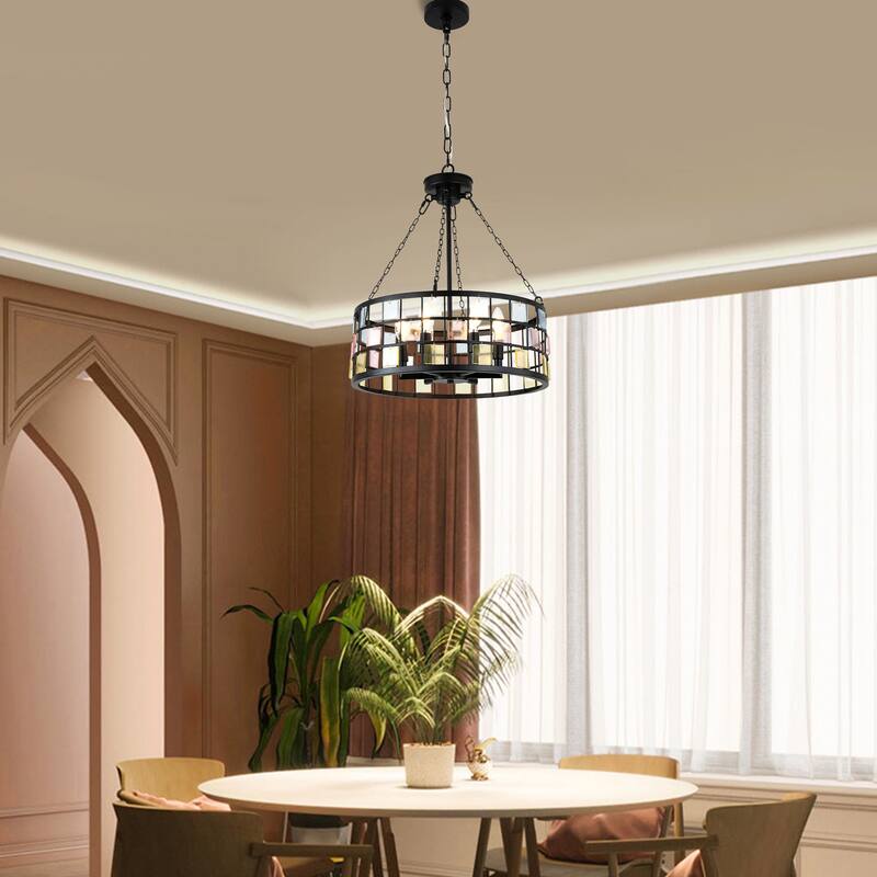 CurveCurio 20" Modern Tiffany DIY Chandelier, 6-Light w 24" Adjustable Hanging Chain for Dining Room, Bedroom and Foyer