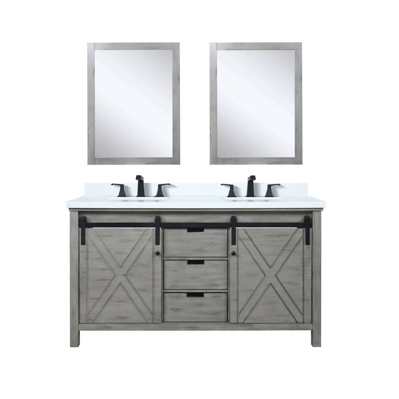 Marsyas Bath Vanity, Cultured Marble Countertop, Faucet Set and Mirrors - Ash Grey - 60 Inch