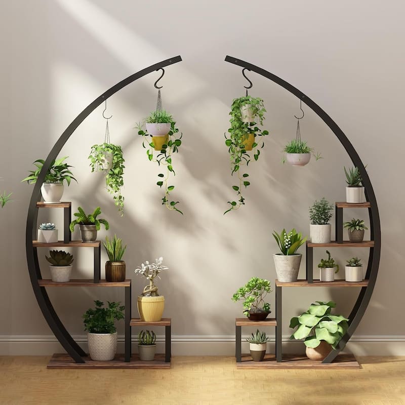 Indoor and Outdoor Plant Stand, 2-Pack 5-Tier Heavy Duty Metal Plant Stand, 56 Inch High - Brown