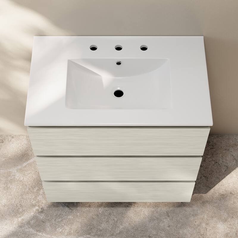 Liberte 30" Freestanding Bathroom Vanity In White Oak With 3-Hole Widespread Sink Top - 30
