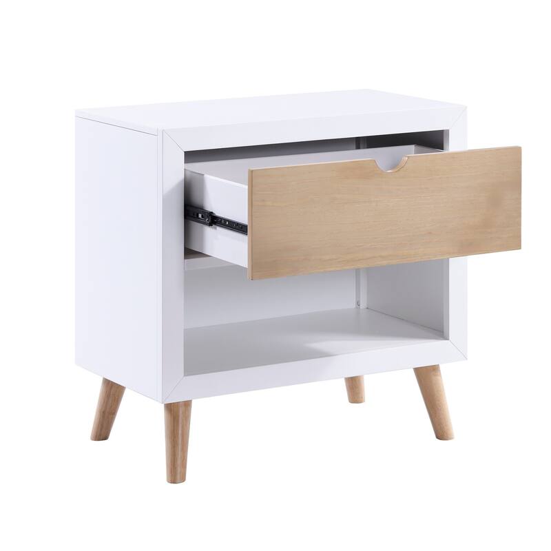 White/Brown 1 Drawer 15 in. W Nightstand with Sturdy Hardware and Ample Storage
