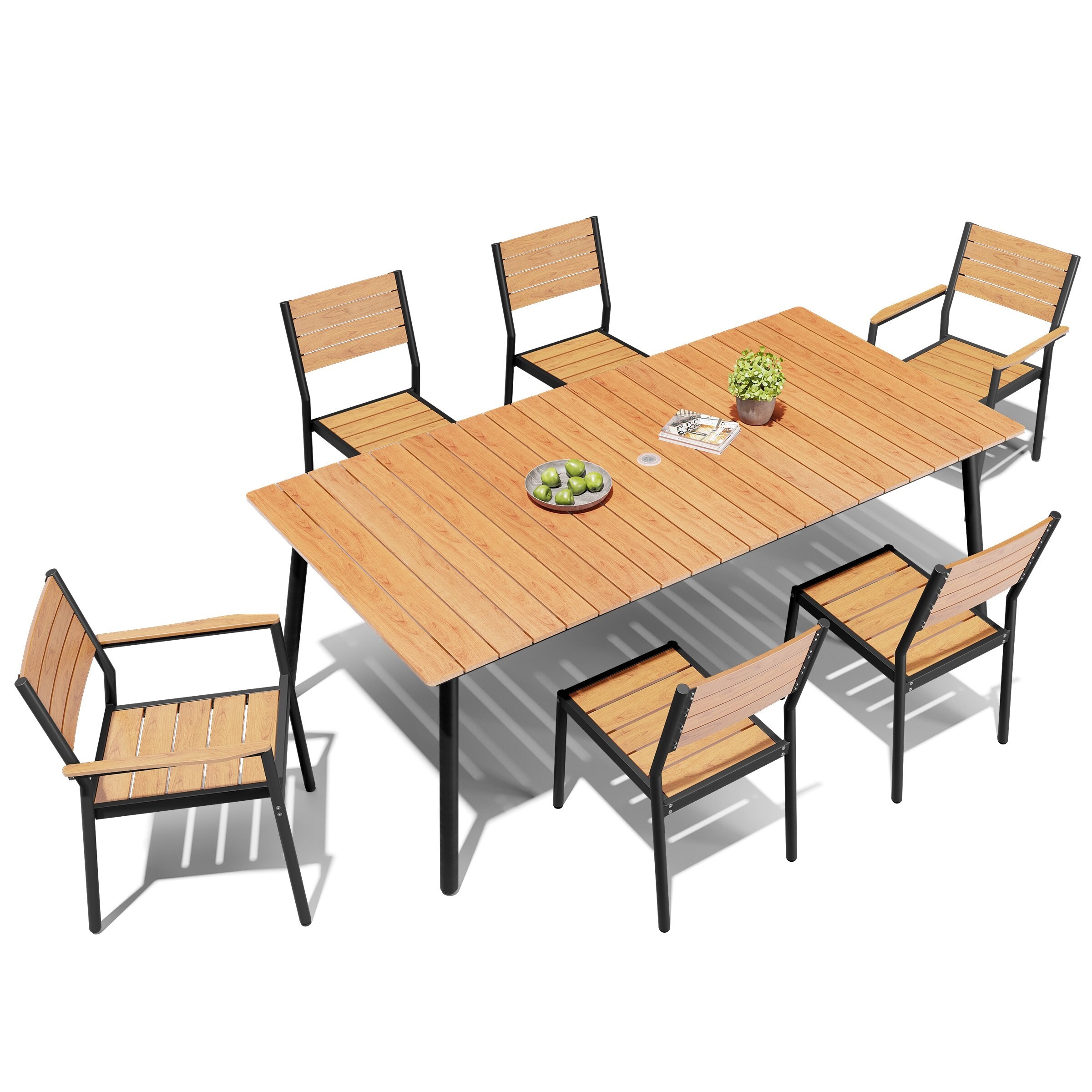 7/9-Piece Furniture Set Outdoor Patio Aluminum Dining Table and Stackable Chairs