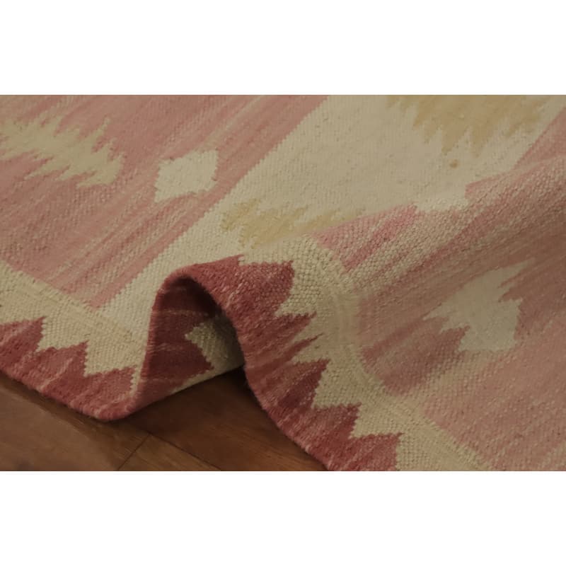 Hand Woven Oriental 100% Wool Carpet Southwestern Tribal Pink Kilim Runner Rug - 5' 11'' X 2' 0''