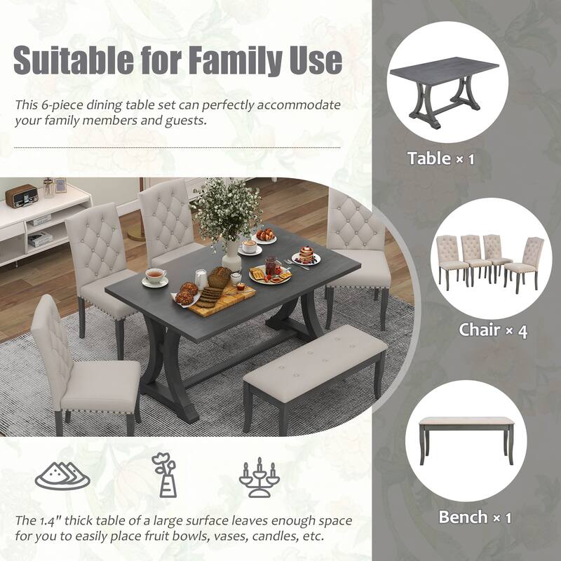Home Party Dining Table and Chair Sets Rectangular Dining Table and Chair Sets with Nailhead Button Tufting Chairs for Kitchen