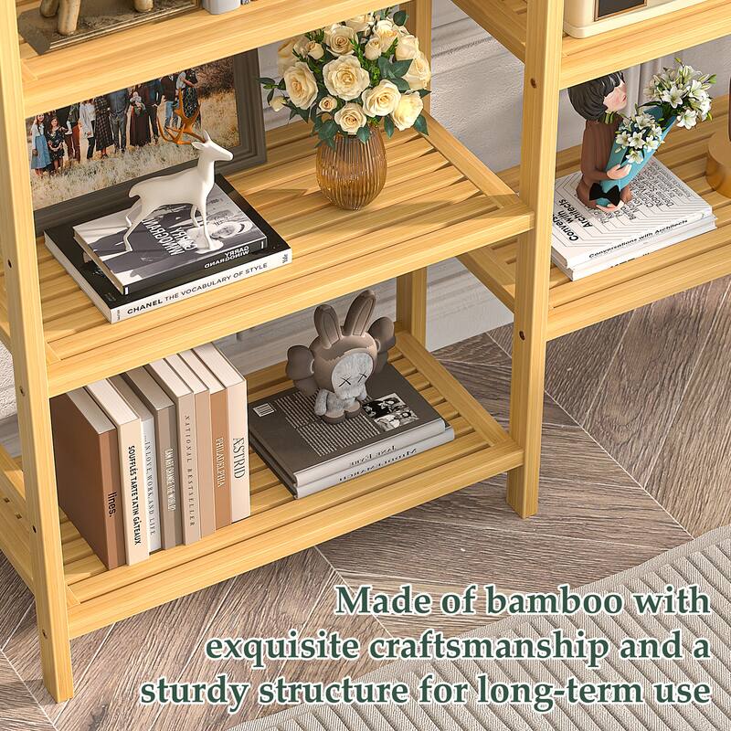 6-Tier Solid Bamboo Bookcase,Large Freestanding Open Bookshelf with 17 Display Shelves,Easy To Assemble