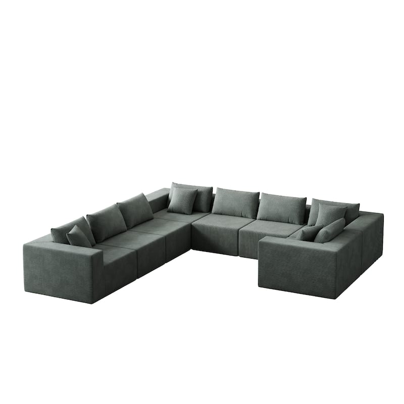 Roomfitters 188" Minimalist Corduroy Modular L-Shaped Sectional Sofa, Free Combination Floor Couch with Pillows