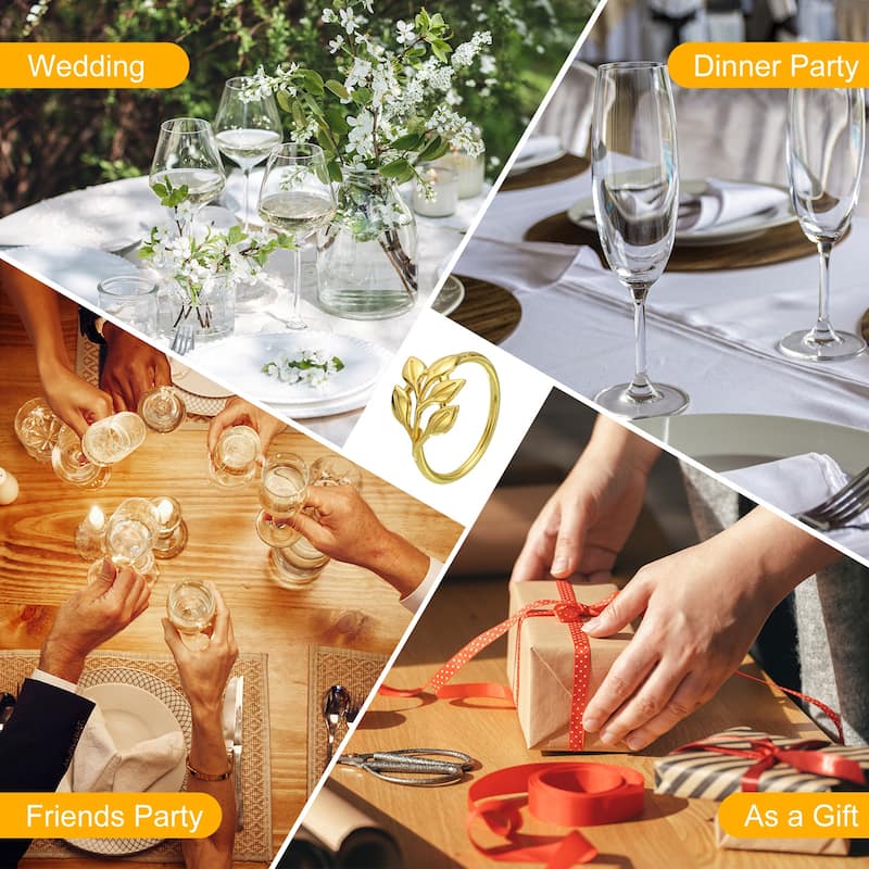 Leaf Napkin Rings, Table Napkin Holders Buckles for Decorations, Gold - 12 Pcs