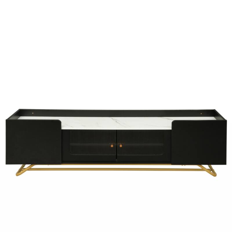 Sleek Design TV Stand with Fluted Glass, Contemporary Entertainment Center for TVs Up to 70"