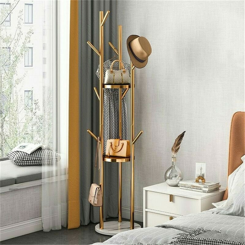 Metal Coat Rack Freestanding Storage Shelves Hooks Enterway Hall Tree - 12.48x68 inch