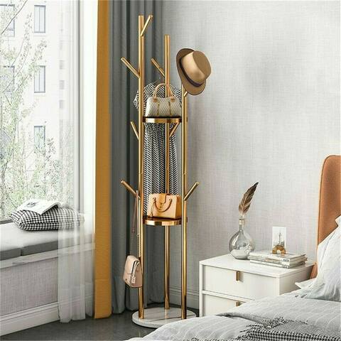 Metal Coat Rack Freestanding Storage Shelves Hooks Enterway Hall Tree - 12.48x68 inch