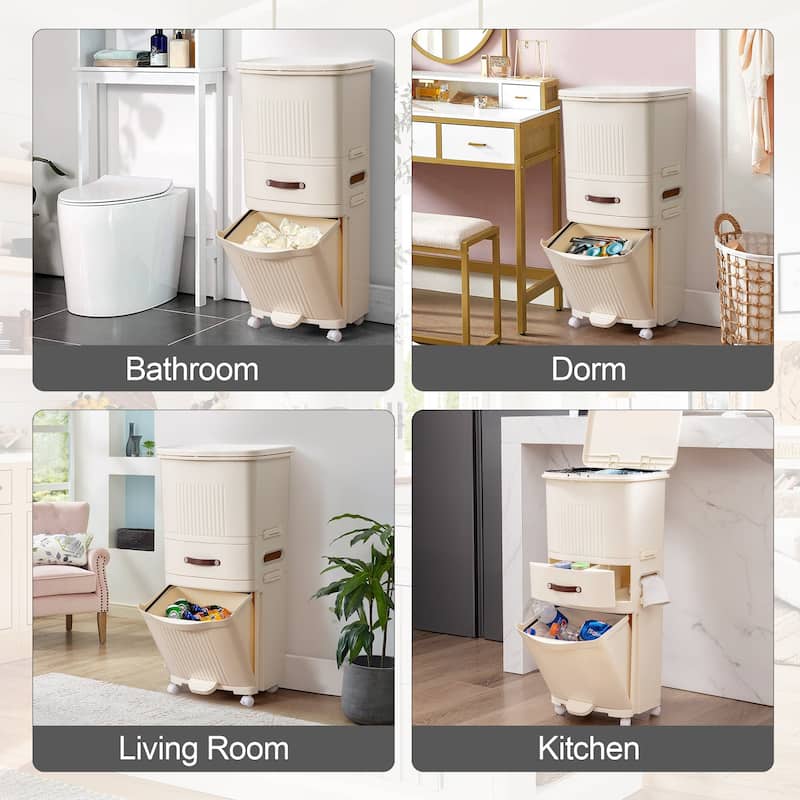 Plastic Trash Cans with Wheels, Garbage Can with Pop-up Lid, 45L/11.88Gal, Dry and Wet Separation Trash Bin, Waste Basket
