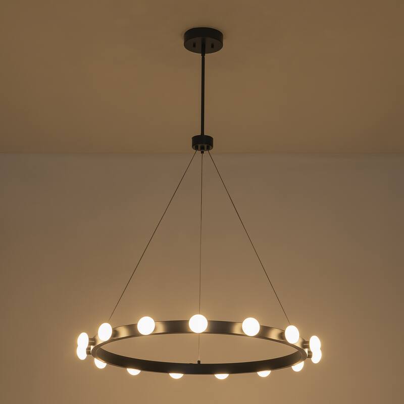 15/24-Light Mid-Century Modern Black Integrated LED Large Wagon Wheel Chandelier for Dining Room/Living Room