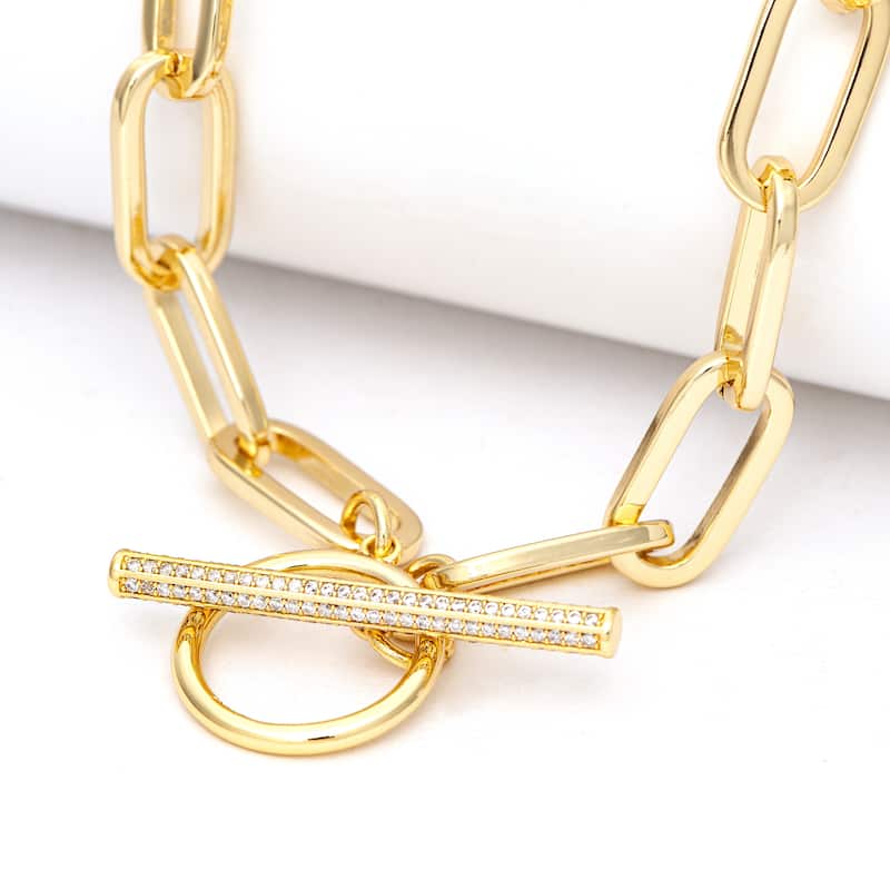 Paper Clip Chain + Cubic Zirconia Toggle Necklace