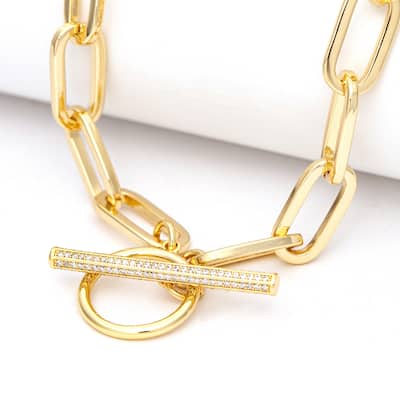 Paper Clip Chain + Cubic Zirconia Toggle Necklace