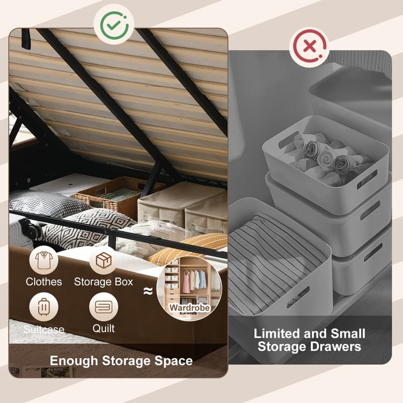Modern Upholstered Lift-Up Storage Platform Bed with Headboard