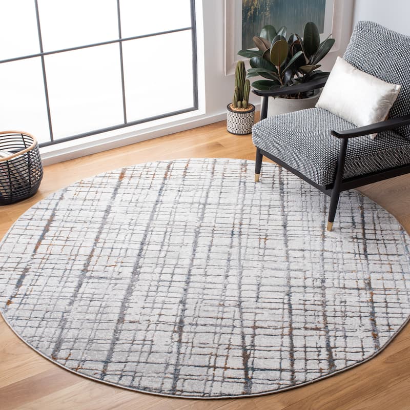SAFAVIEH Sonoma Alyce Modern Abstract Rug - 6'7" Round - Ivory/Grey