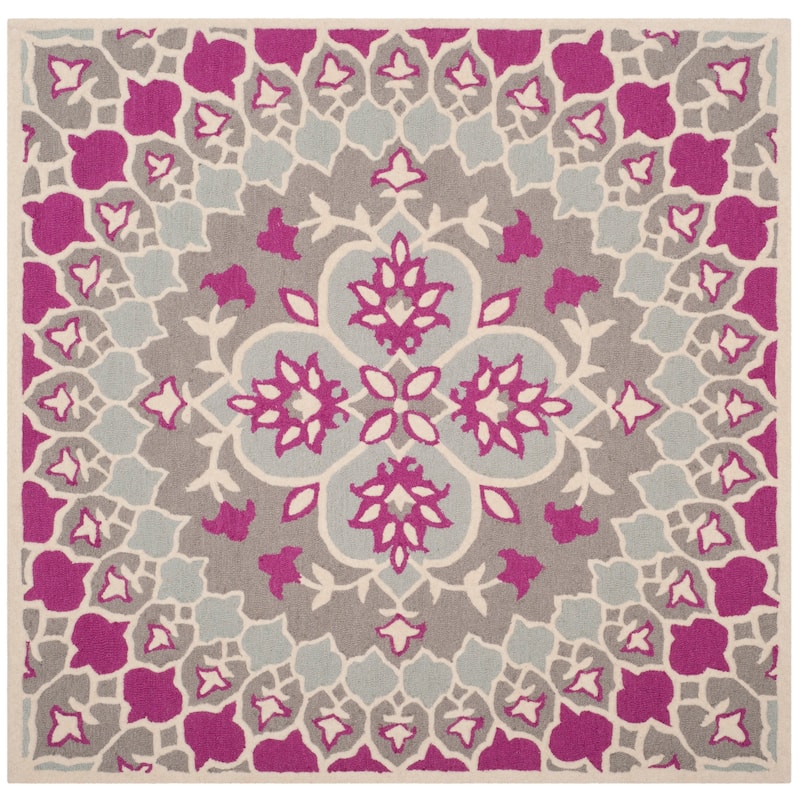 SAFAVIEH Handmade Bellagio Ronak Modern Oriental Wool Rug - 5' Square - Grey/Ivory