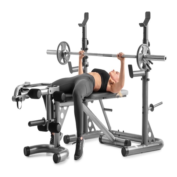 Workout bench with independent on sale squat rack and preacher pad