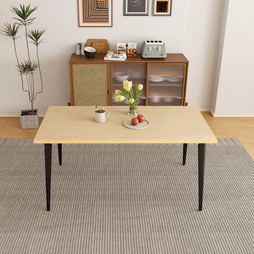 63-inch Modern Dining Table, Wooden Tabletop & Rust-Resistant Iron Legs, Rectangular Kitchen Table for 6-8 People - Natural Wood