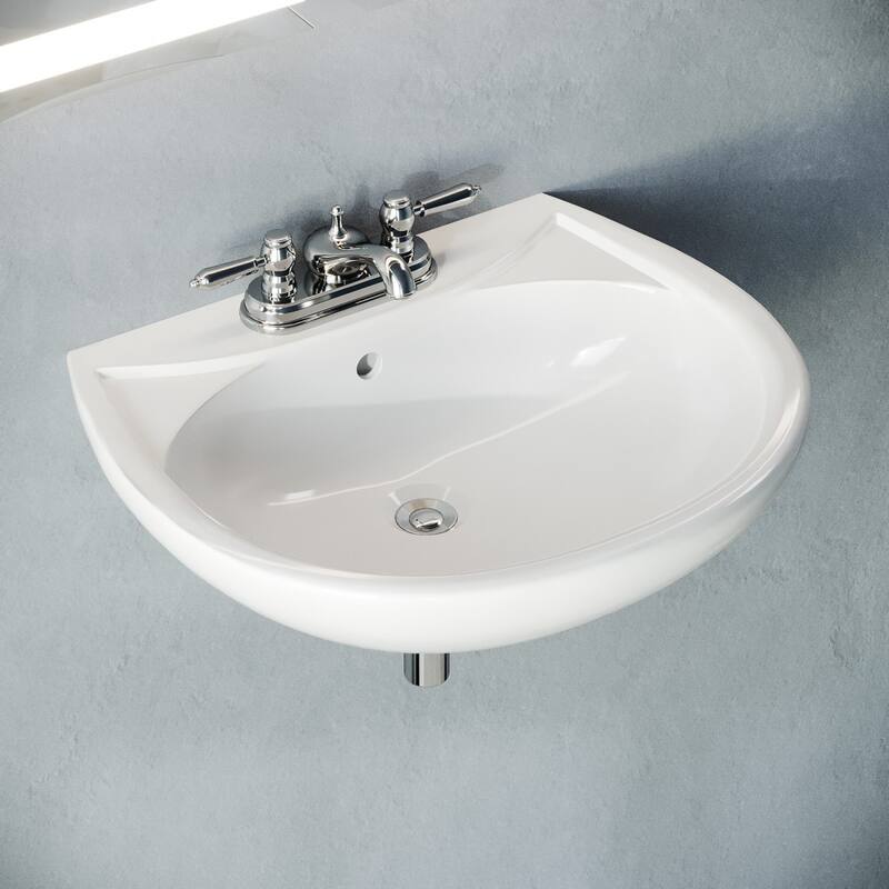 Ondine White 16" W Small Sink Basin For Pedastal Sink With Centerset Faucet Holes And Overflow Hole