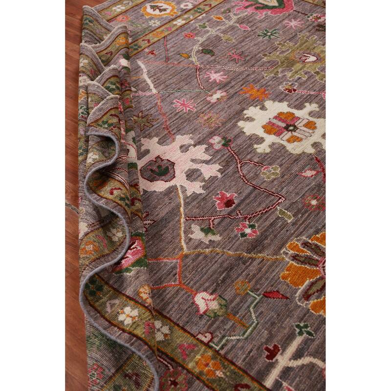 Hand Knotted Oriental 100% Wool Carpet Transitional All-Over Brown Oushak Area Rug - 12' 4'' X 9' 0''