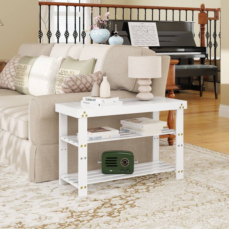 Bamboo Shoe Bench,3-Tier Shoe Rack,Entryway Bench with Cushion and Adjustable Shelves,Shoe Rack for Entryway,Living Room