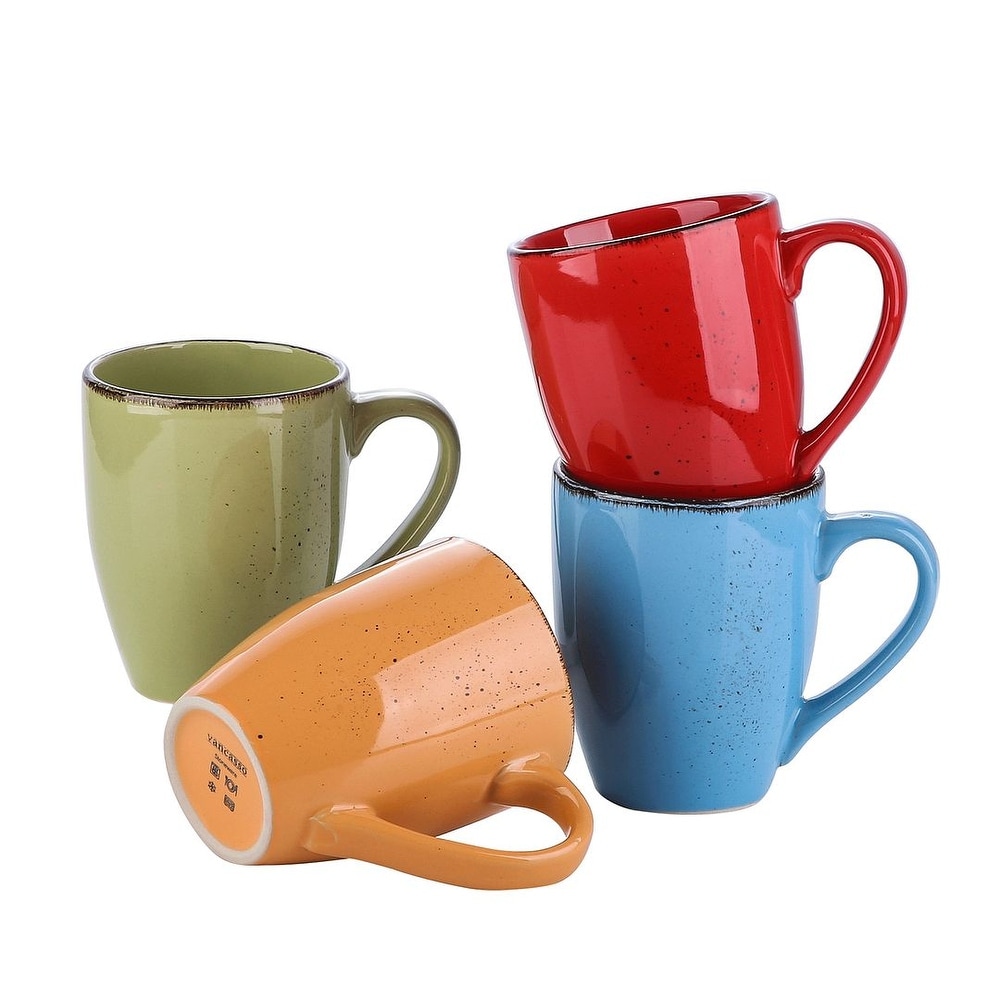 Coffee Mugs Set Square Two-Tone Flared-Rim Stoneware Mugs, 14 oz. for Tea,  Cappuccino, Latte, Coffee, Cocoa, Set of 6 ( 3 Blue & 3 Black ) 
