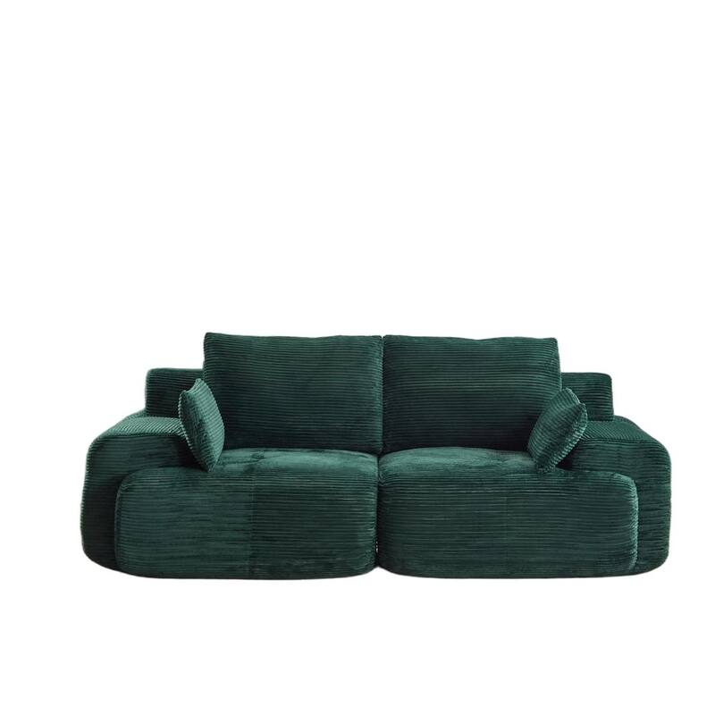 Modular Sectional 2-Seater Cloud Couch, Corduroy Upholstered Boneless Sofa, Compressed Sofa with Cushion & Throw Pillows