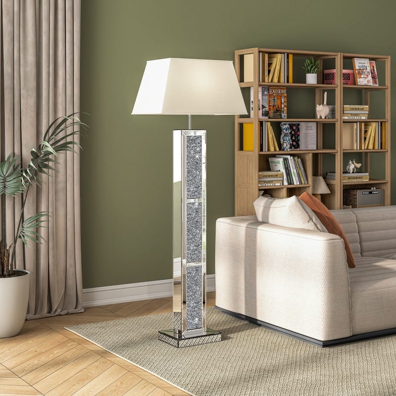 61"H Mirrored Glass Floor Lamp Crushed Diamond Home Decor