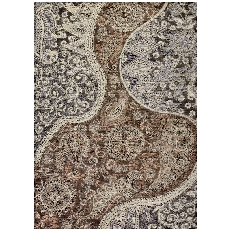 Machine Washable Indoor/ Outdoor Modern Paisley Chantille Rug