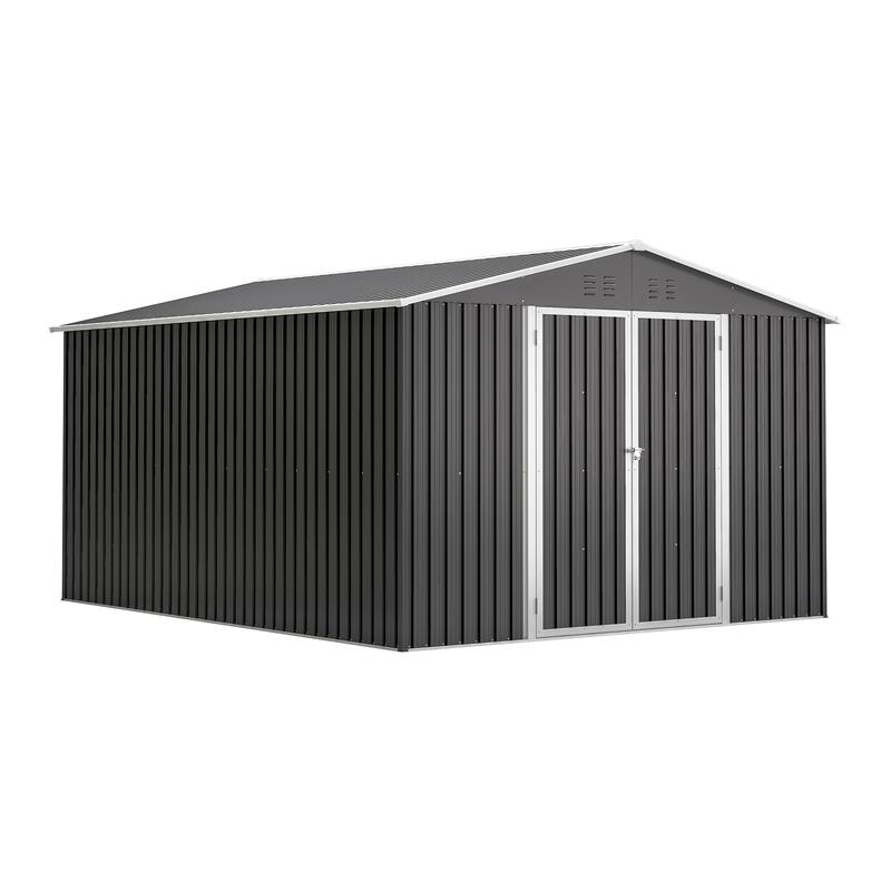 Large Outdoor Metal Storage Shed Garden Shed Tool Shed with Lockable Double Doors & Weather-Resistant, Air Vents
