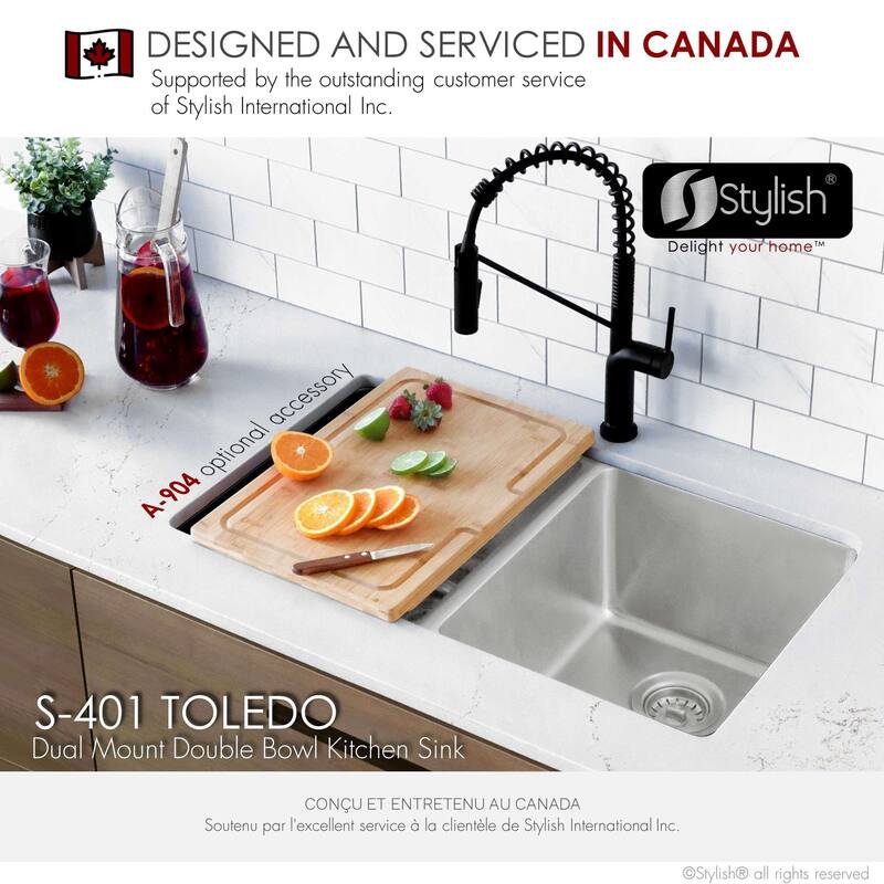 STYLISH Toledo DualMount 31" Stainless Steel Double-Bowl Kitchen Sink with Strainers - 31" x 18" x 9"