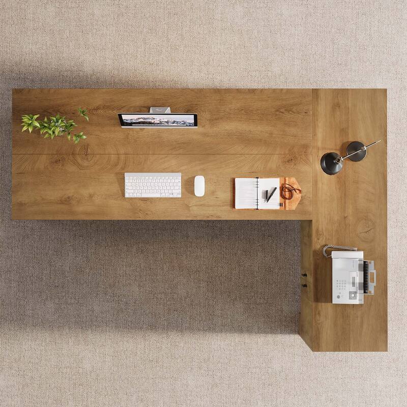 L Shaped Executive Desk with Storage Shelf