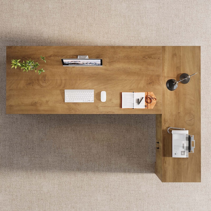 L Shaped Executive Desk with Storage Shelf